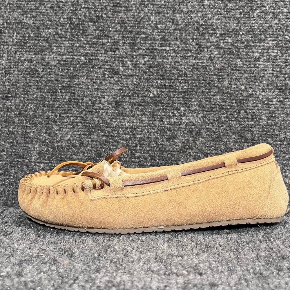 Minnetonka Cally Womens Size 7M Tan Suede Leather Faux Fur Moccasin Slippers
